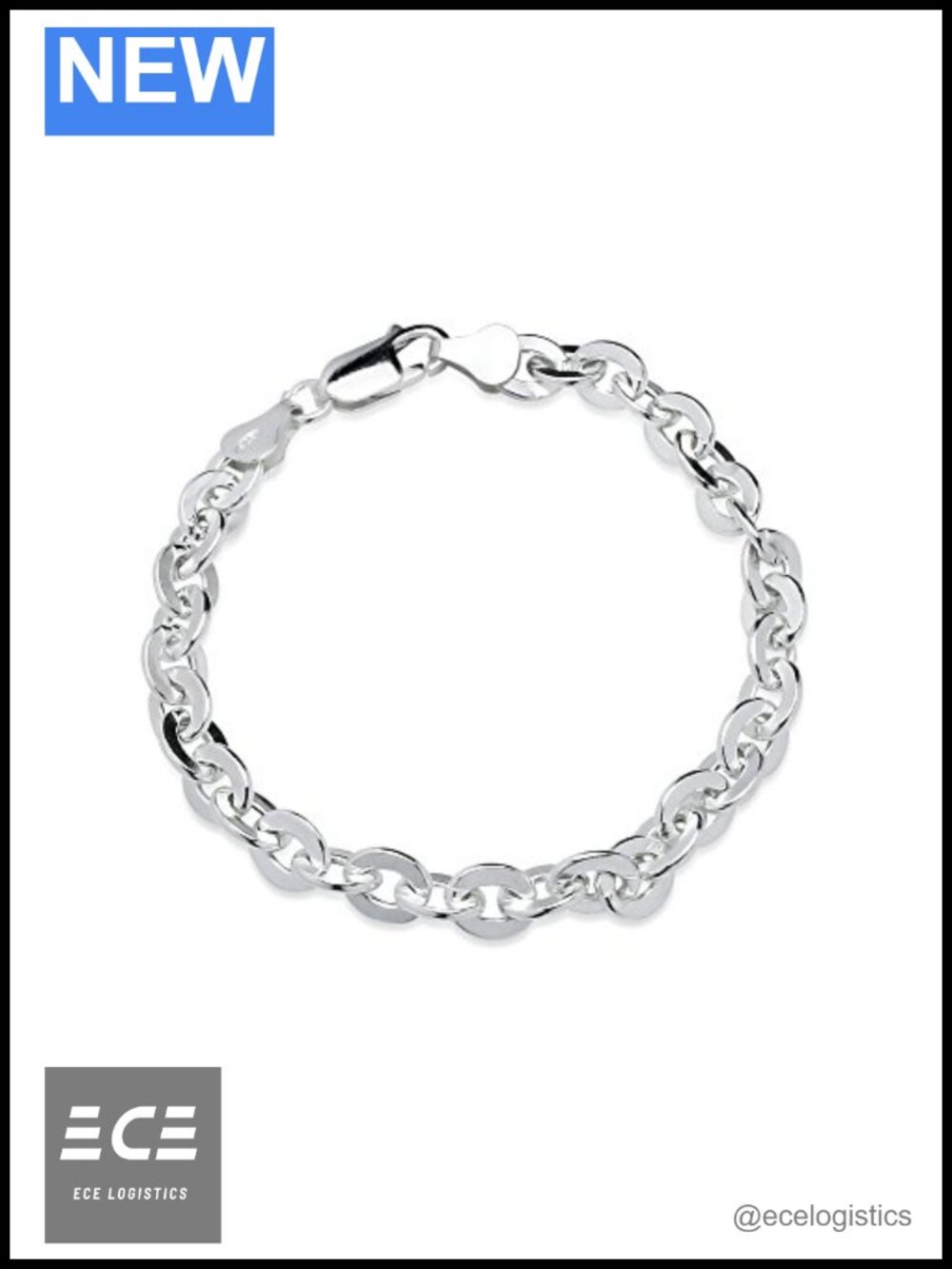 Sterling Silver Italian Oval Link Chain Bracelet 7 Inch Lobster Claw for Women